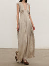 Mutedance 25 Spring/Summer Deep V-neck Pleated Dress MD-MD25SS24-BEIGE
